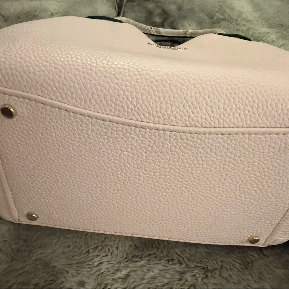 kate spade Pale Pink Pebbled Leather Satchel with Snake-Embossed Trim